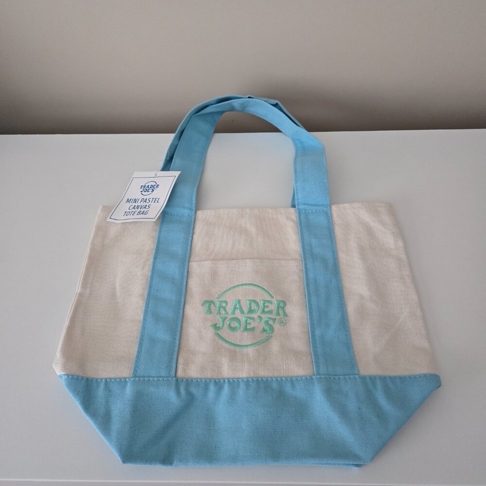 Trader Joe’s Mini Pastel Canvas Tote Bag NWT Blue